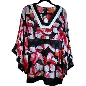 Lane Bryant V-Neck Tie-Waist Blouse, Pink Multi Floral, Women's 14-16